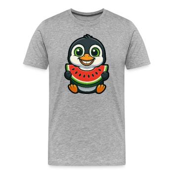 Penguin with Watermelon Summer Day Fruity - Men's Premium Organic T-Shirt - heather grey - Front - Damien (186cm)