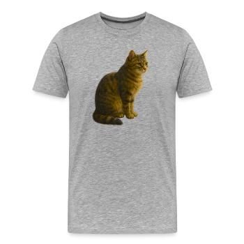 Chat tigré assis - T-shirt bio Premium Homme - gris chiné - Devant - Damien (186cm)