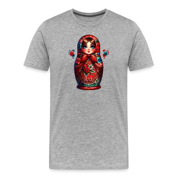 Fille russe ! Matriochka Russe pour Russes - T-shirt bio Premium Homme - gris chiné - Devant - Damien (186cm)