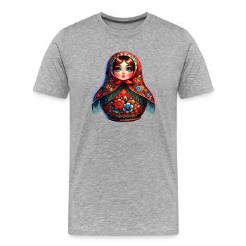 Fille russe ! Matriochka Russe pour Russes - T-shirt bio Premium Homme - gris chiné - Devant - Damien (186cm)