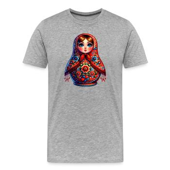 Fille russe ! Matriochka Russe pour Russes - T-shirt bio Premium Homme - gris chiné - Devant - Damien (186cm)