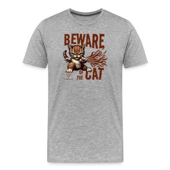 Vorsicht vor der Katze - Männer Premium Bio T-Shirt - Grau meliert - Vorne - Damien (186cm)