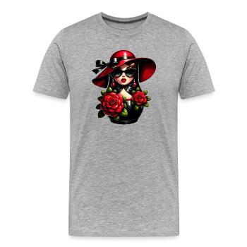 Fille russe ! Matriochka Russe pour Russes - T-shirt bio Premium Homme - gris chiné - Devant - Damien (186cm)