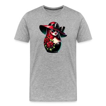 Fille russe ! Matriochka Russe pour Russes - T-shirt bio Premium Homme - gris chiné - Devant - Damien (186cm)