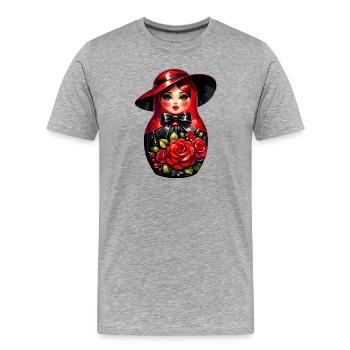 Fille russe ! Matriochka Russe pour Russes - T-shirt bio Premium Homme - gris chiné - Devant - Damien (186cm)