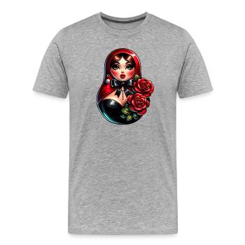 Fille russe ! Matriochka Russe pour Russes - T-shirt bio Premium Homme - gris chiné - Devant - Damien (186cm)
