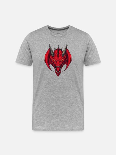 Roter Drachenkopf Frontansicht - Männer Premium Bio T-Shirt - Grau meliert