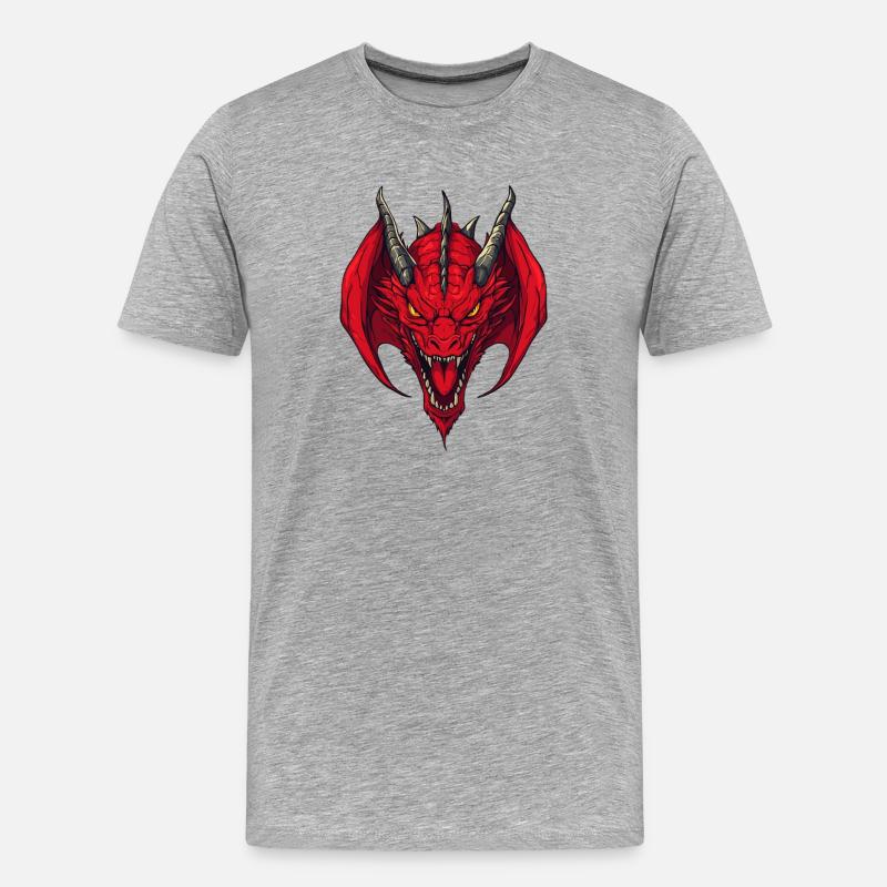 Roter Drachenkopf Frontansicht - Männer Premium Bio T-Shirt - Grau meliert
