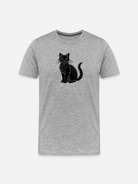 Schwarze Katze - Männer Premium Bio T-Shirt - Grau meliert