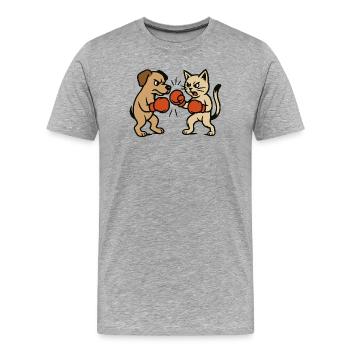 Combat d’animaux de compagnie Chat Chien Boxe Duel - T-shirt bio Premium Homme - gris chiné - Devant - Damien (186cm)