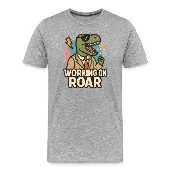 Working on Roar – Büro Dino - Männer Premium Bio T-Shirt - Grau meliert - Vorne - Damien (186cm)