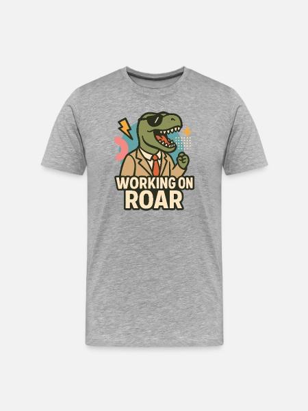 Working on Roar – Büro Dino - Men's Premium Organic T-Shirt - heather grey