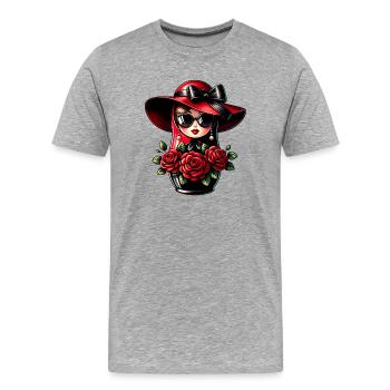 Fille russe ! Matriochka Russe pour Russes - T-shirt bio Premium Homme - gris chiné - Devant - Damien (186cm)