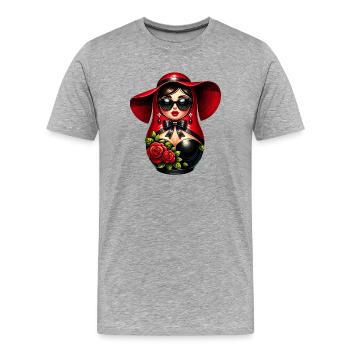 Fille russe ! Matriochka Russe pour Russes - T-shirt bio Premium Homme - gris chiné - Devant - Damien (186cm)