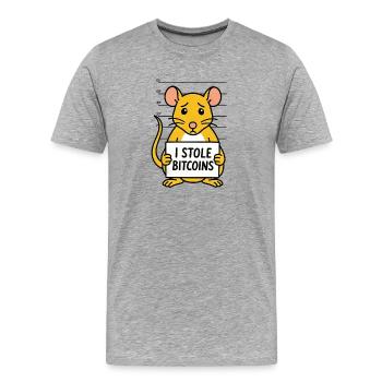 Drôle de rat Bitcoin voleur d’argent numérique - T-shirt bio Premium Homme - gris chiné - Devant - Damien (186cm)