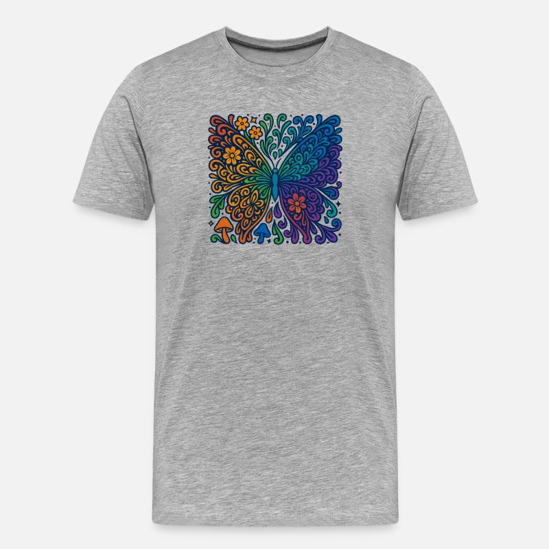 Psychedelischer Regenbogen-Schmetterling - Männer Premium Bio T-Shirt - Grau meliert