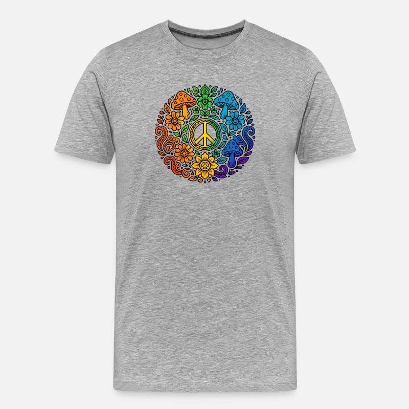 Psychedelisches Peace-Zeichen im Regenbogenstil - Männer Premium Bio T-Shirt - Grau meliert