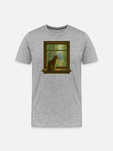 Cat at the window - Men's Premium Organic T-Shirt - heather grey