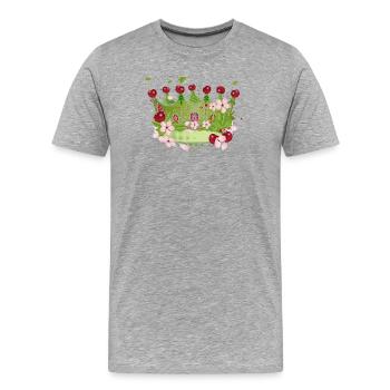 Motif d’une couronne de cerisier avec des fleurs et des feuilles - T-shirt bio Premium Homme - gris chiné - Devant - Damien (186cm)