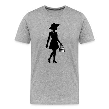 Silhouette de femme élégante avec chapeau et sac à main - T-shirt bio Premium Homme - gris chiné - Devant - Damien (186cm)