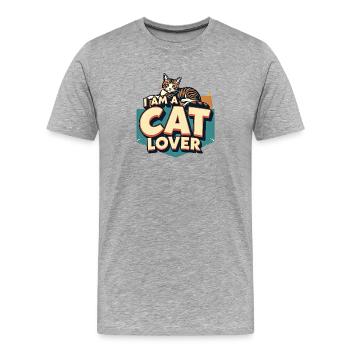 Ich bin ein Katzenliebhaber - Männer Premium Bio T-Shirt - Grau meliert - Vorne - Damien (186cm)