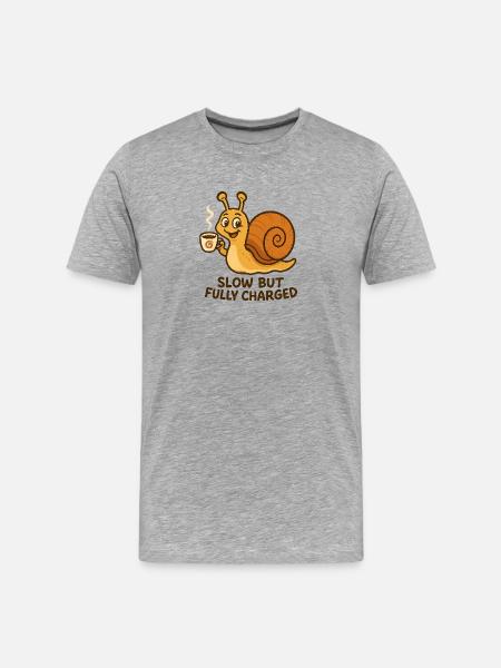 Funny Snail with Coffee - Men's Premium Organic T-Shirt - heather grey