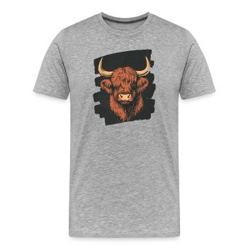 Schottisches Hochlandrind - Männer Premium Bio T-Shirt - Grau meliert - Vorne - Damien (186cm)