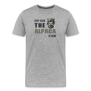 Taktisches Alpaka – Stay Calm - Männer Premium Bio T-Shirt - Grau meliert - Vorne - Damien (186cm)
