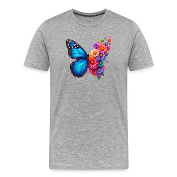 Bunter Schmetterling, von der Natur inspirierte Sommerstimmungen - Männer Premium Bio T-Shirt - Grau meliert - Vorne - Damien (186cm)