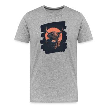 Schottisches Hochlandrind - Männer Premium Bio T-Shirt - Grau meliert - Vorne - Damien (186cm)
