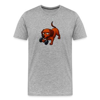 Energetischer Dackel mit Hantel Comic Motivation - Männer Premium Bio T-Shirt - Grau meliert - Vorne - Damien (186cm)