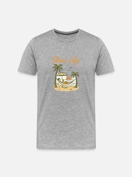 Slow Life Hammock at sunset - Men's Premium Organic T-Shirt - heather grey