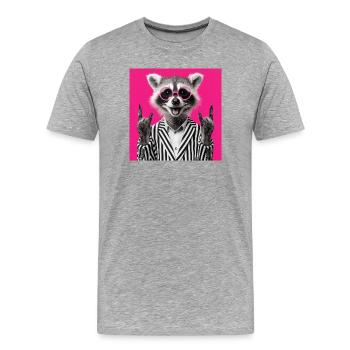 Waschbär mit Doppel Rock Handgeste - Männer Premium Bio T-Shirt - Grau meliert - Vorne - Damien (186cm)