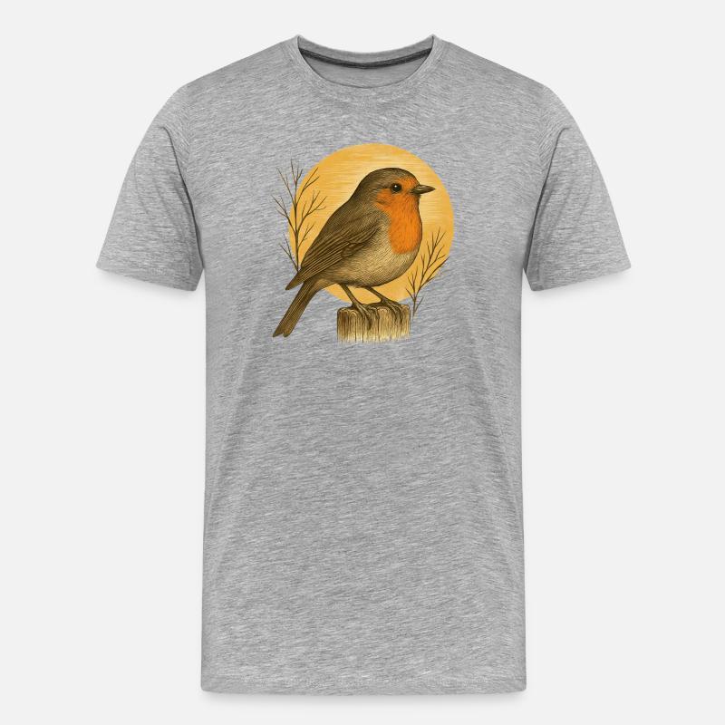 Rotkehlchen - Gartenvögel - Männer Premium Bio T-Shirt - Grau meliert