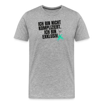Ich bin nicht kompliziert. Ich bin exklusiv. - Männer Premium Bio T-Shirt - Grau meliert - Vorne - Damien (186cm)