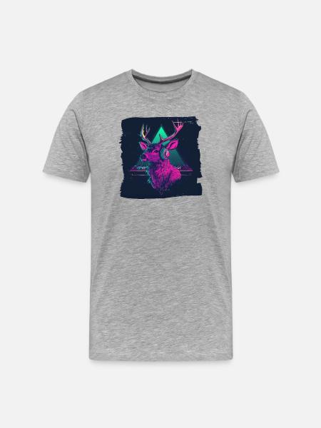 Neon DJ Hirsch – Funny Party Hirsch - Men's Premium Organic T-Shirt - heather grey