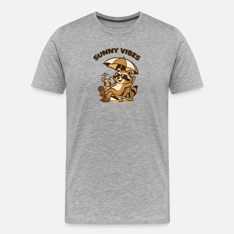 Sunny Vibes Strand-Raccoon - Männer Premium Bio T-Shirt - Grau meliert