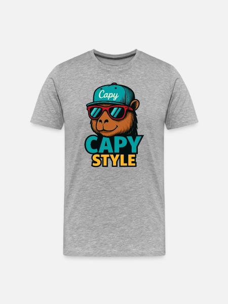 Capy Style Cap Graphic - Men's Premium Organic T-Shirt - heather grey