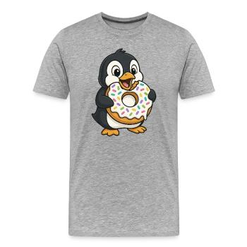Süßer Pinguin mit Donut Nachtisch Naschen - Männer Premium Bio T-Shirt - Grau meliert - Vorne - Damien (186cm)