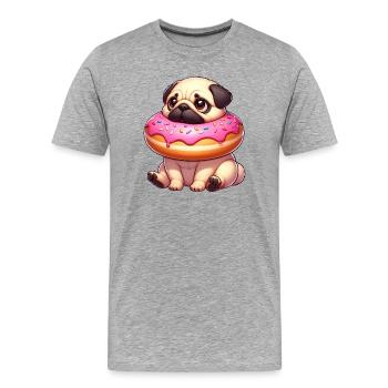 Süßer Mops Hund mit Donut Naschen Nachtisch - Männer Premium Bio T-Shirt - Grau meliert - Vorne - Damien (186cm)