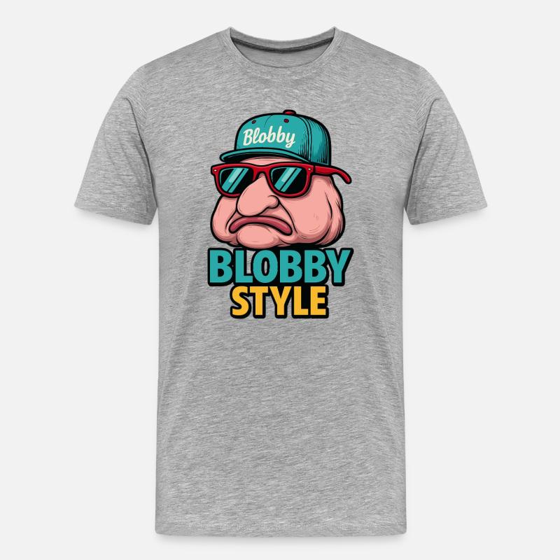 Blobby Style Cartoon Tee - Männer Premium Bio T-Shirt - Grau meliert