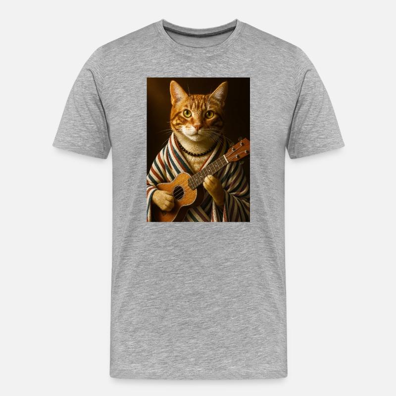 Ukulele Katze - Männer Premium Bio T-Shirt - Grau meliert