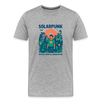 Manifeste Solarpunk - T-shirt bio Premium Homme - gris chiné - Devant - Damien (186cm)