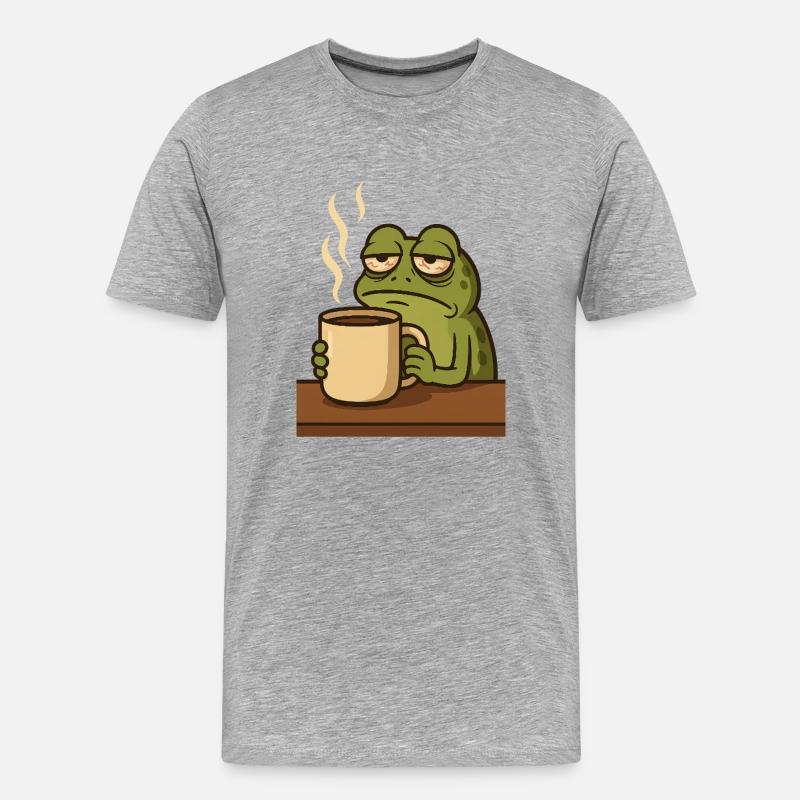 Frosch mit Kaffee - Männer Premium Bio T-Shirt - Grau meliert