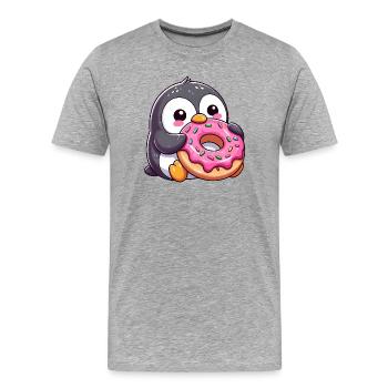 Pingouin mignon avec beignet dans le dessin animé enneigé - T-shirt bio Premium Homme - gris chiné - Devant - Damien (186cm)