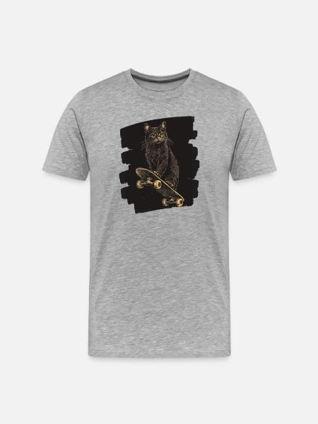 Cat on Skateboard Skate - Men's Premium Organic T-Shirt - heather grey