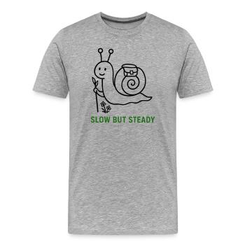 Wanderschnecke Slow but Steady - Männer Premium Bio T-Shirt - Grau meliert - Vorne - Damien (186cm)