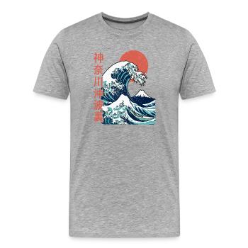 La grosse vague au large de Kanagawa - T-shirt bio Premium Homme - gris chiné - Devant - Damien (186cm)