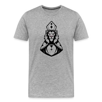 Enigmatic Cat with Red Eyes and Pink Tongue - Men's Premium Organic T-Shirt - heather grey - Front - Damien (186cm)