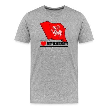 Drapeau avec tigre Shotokan karaté cœur et texte - T-shirt bio Premium Homme - gris chiné - Devant - Damien (186cm)